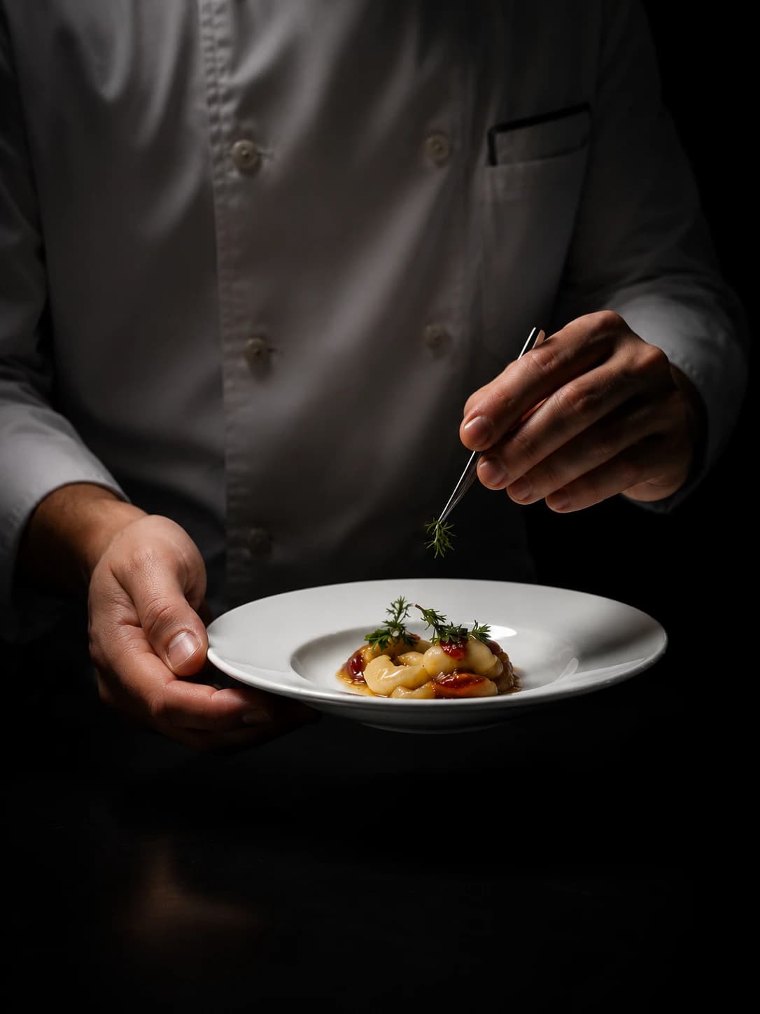 Chef emplatando con pinzas